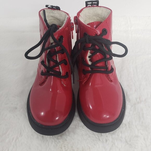 Ovekos Red PU Leath Patent Lace Up Combat Boot NO Size See Measurments - Picture 6 of 14